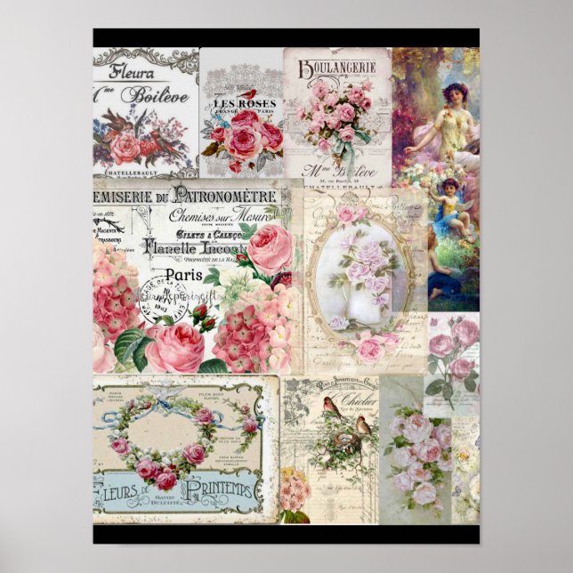 Póster Shabby chic collage,country victorian,decoupage, b (Frente)