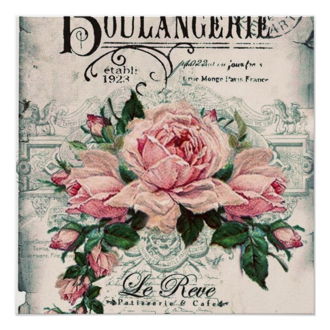 Póster shabby chic, desoupage, victoriano, moda francesa, (Anverso)