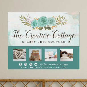 Póster Shabby Chic Floral Rustic Wood Marketing Promo