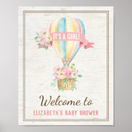 Póster Shabby Chic Hot Air Balloon Pink Floral Shower