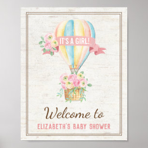 Póster Shabby Chic Hot Air Balloon Pink Floral Shower