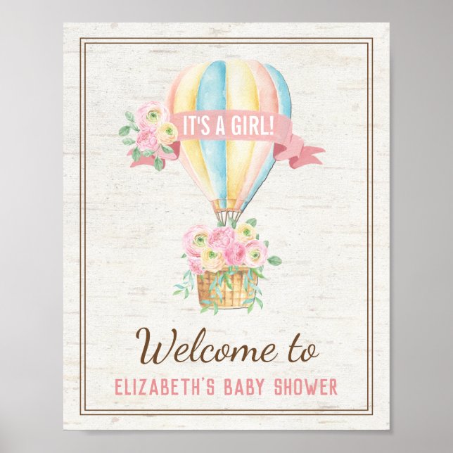 Póster Shabby Chic Hot Air Balloon Pink Floral Shower (Frente)