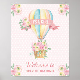Póster Shabby Chic Hot Air Balloon Pink Floral Shower