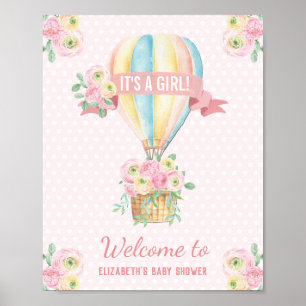 Póster Shabby Chic Hot Air Balloon Pink Floral Shower