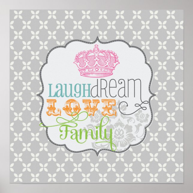 Póster Shabby Chic Laugh Dream Love & Family Grey (Frente)