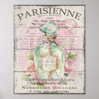 Póster Shabby Chic Perfume Botella Poster de escritura fr