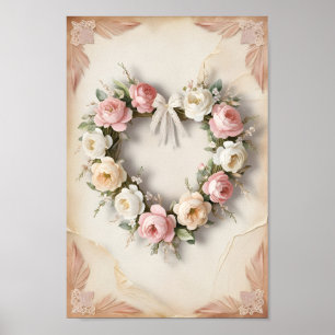 Póster Shabby Chic Rosa Heart Wreath the Wall Art de Vale