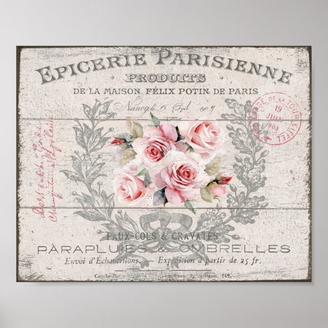 Póster Shabby Chic Rosas de Rubor Wreath Poster descargab (Frente)