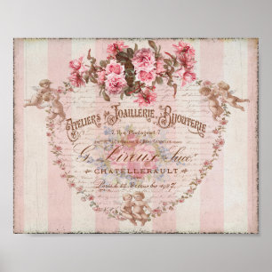 Póster Shabby Chic Roses Rosa Cupids Poster de escritura 