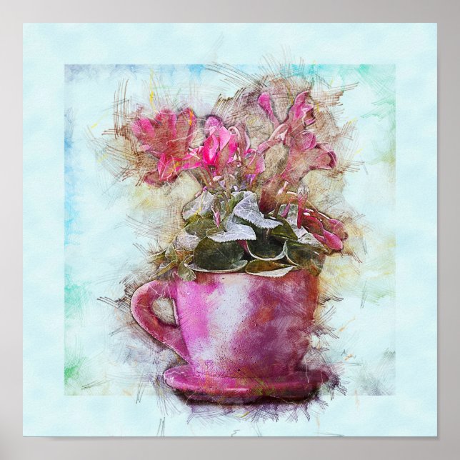 Póster Shabby Chic Violets Lilac Cup Saucer (Frente)