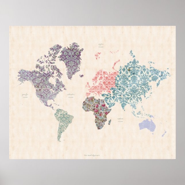 Póster Shabby Chic World Travel Map (Frente)