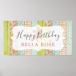 Póster Shabby Cottage Rosa Niña Rosa Feliz cumpleaños