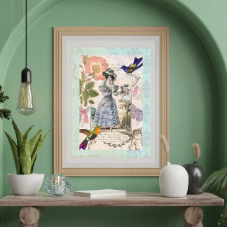 Póster Shabby Elegance Vintage Fashion Collage Poster