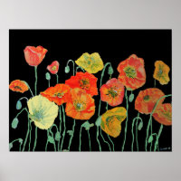 Shabby Naranja Red Watercolor Poppy Art Poster
