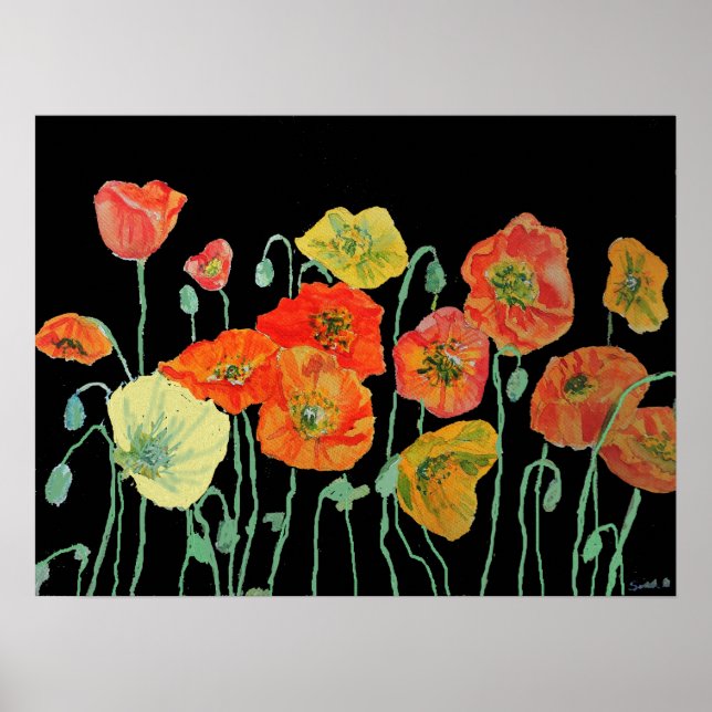 Póster Shabby Naranja Red Watercolor Poppy Art Poster (Frente)