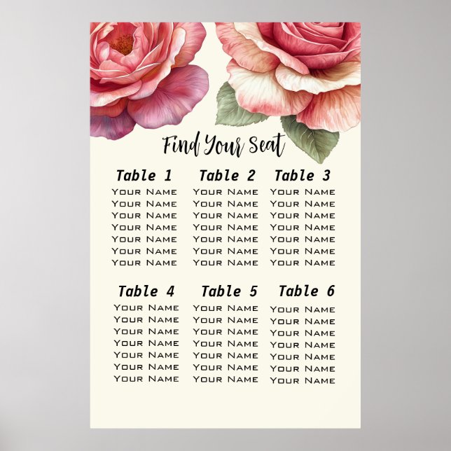Póster Shabby Pink Rose Find Your Seat (Frente)