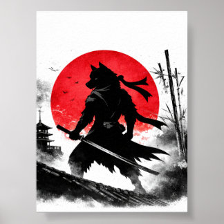 Póster Shadow Ninja Wolf Japanese pastor print