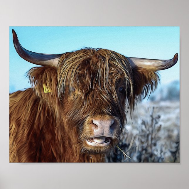Póster Shaggy Highland Beef Cow Oil Pinting Decoupage (Frente)