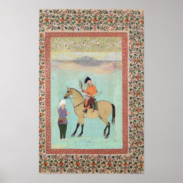 Póster Shah Abbas a caballo sosteniendo un halcón (Frente)