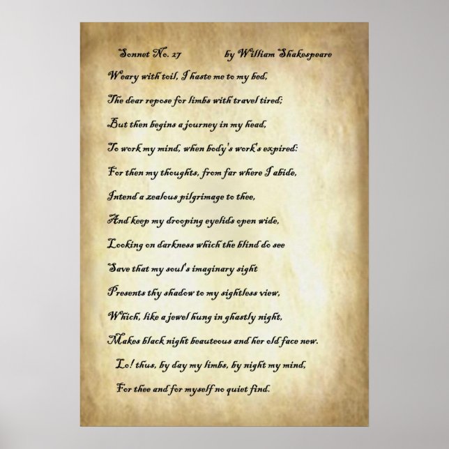 Póster Shakespeare Sonnet 27 (Frente)