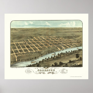 Póster Shakopee, mapa panorámico del manganeso - 1869