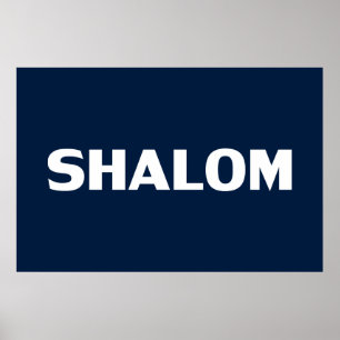 Póster Shalom, Peace, azul marino blanco moderno simple