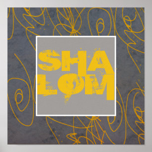 poster Shalom sobre arte abstracto amarillo y gris