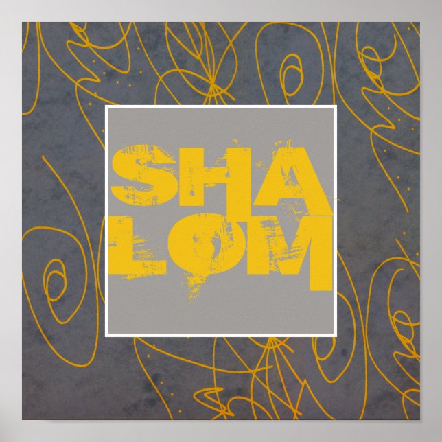 poster Shalom sobre arte abstracto amarillo y gris (Frente)
