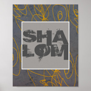 poster Shalom sobre arte abstracto amarillo y gris