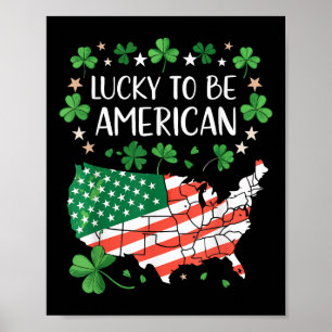 Póster Shamrock American Clover Flag Map
