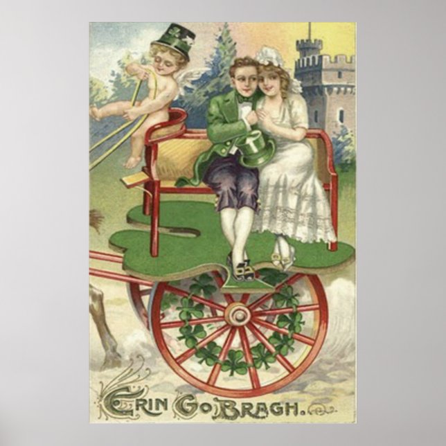 Póster Shamrock Matrimonio Pareja Porte de Caballo Cherub (Frente)