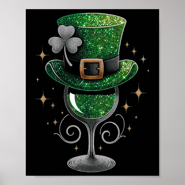 Póster Shamrock Wine Gles Bebe St Patricks Day Irlandés (Frente)