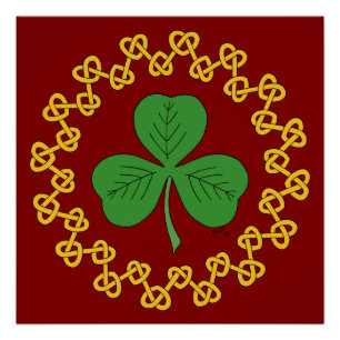 Póster Shamrock y Knotwork en rojo