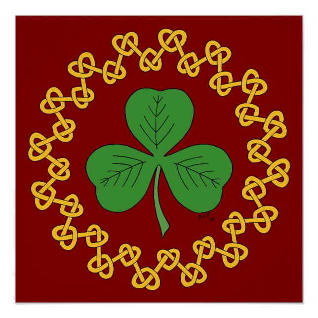 Póster Shamrock y Knotwork en rojo (Anverso)