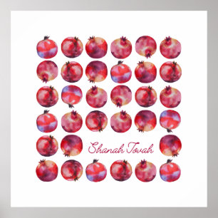 Póster Shanah Tovah Rosh Hashanah Pomegranates