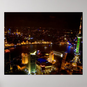 Póster Shanghái China maravilloso horizonte con moderno