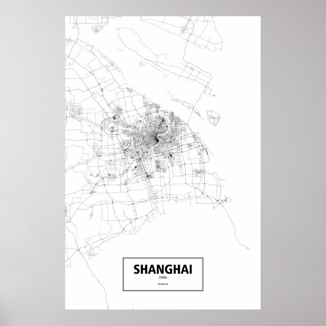 Póster Shanghai, China (negro sobre blanco) (Frente)
