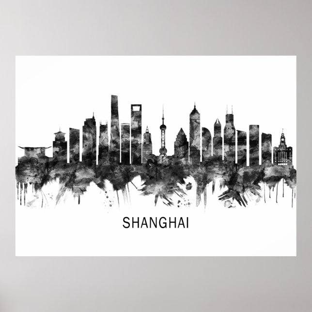Póster Shanghai China Skyline BW (Frente)