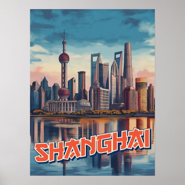 Póster Shanghái Skyline Poster: Vibrante paisaje urbano (Frente)