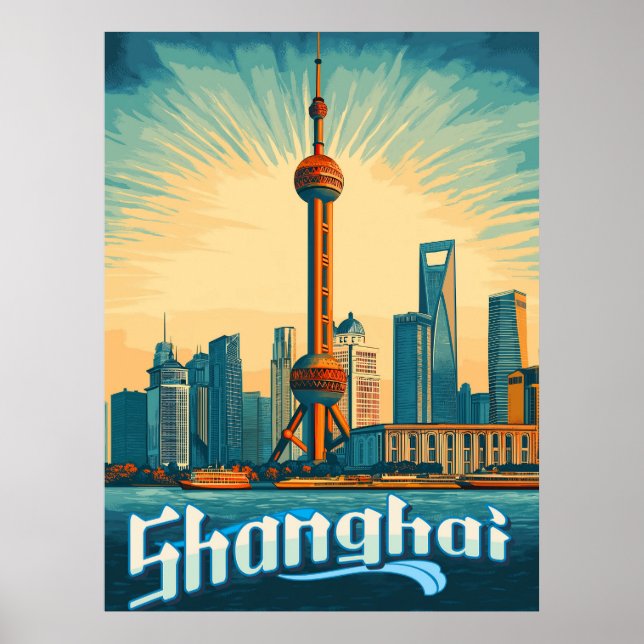 Póster Shanghái Skyline - Sorprendente paisaje urbano (Frente)