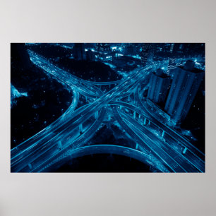 Póster Shanghai Yanan Road overpass bridge at night with 