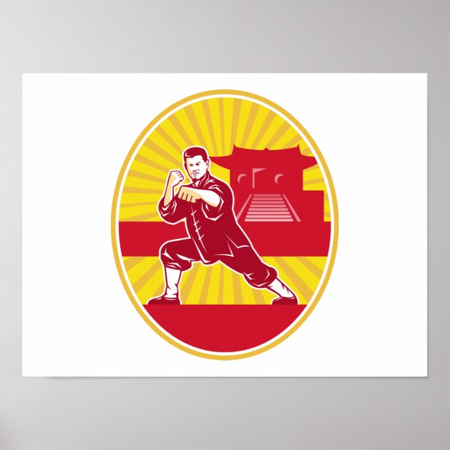 Póster Shaolin Kung Fu Retro Maestro de Artes Marciales (Frente)