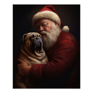 Póster Shar Pei Con Santa Claus Navideño Festivo 