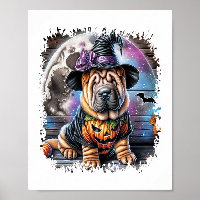 Póster Shar Pei Dog Halloween Square (Frente)