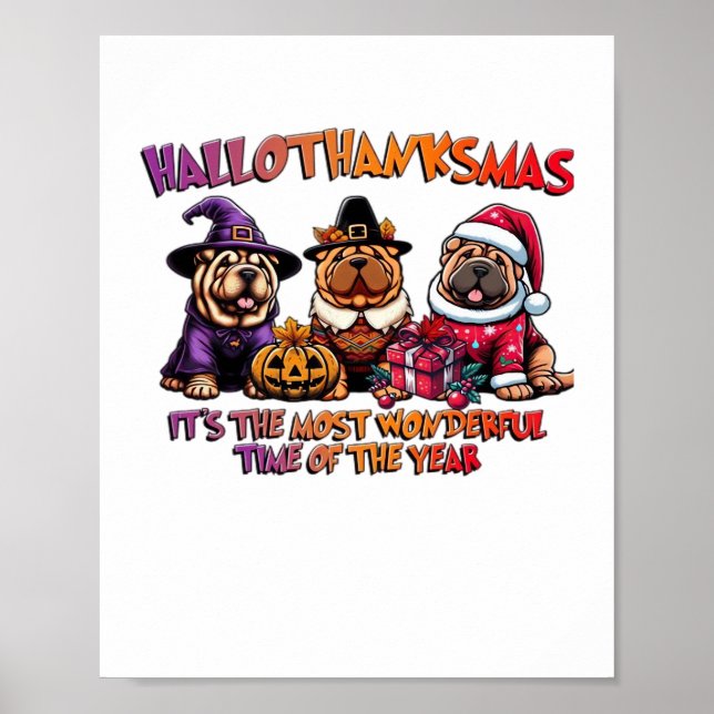 Póster Shar Pei Halloween Navidades de Acción de Gracias  (Frente)