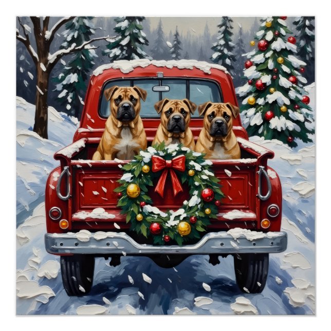Póster Shar Pei Navidad Camión Rojo Fiesta (Anverso)