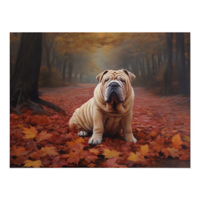 Póster Shar Pei se inspira en las hojas de otoño (Anverso)