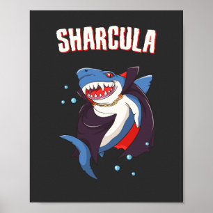 Póster Sharcula Funny Dracula Shark Vampis Halloween T-S
