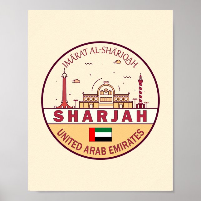 Póster Sharjah Emiratos Árabes Unidos City Skyline Emblem (Frente)