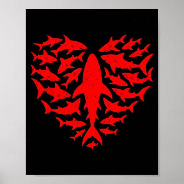 Póster Shark Heart Ocean Funny Valentines Day Men Women K (Frente)